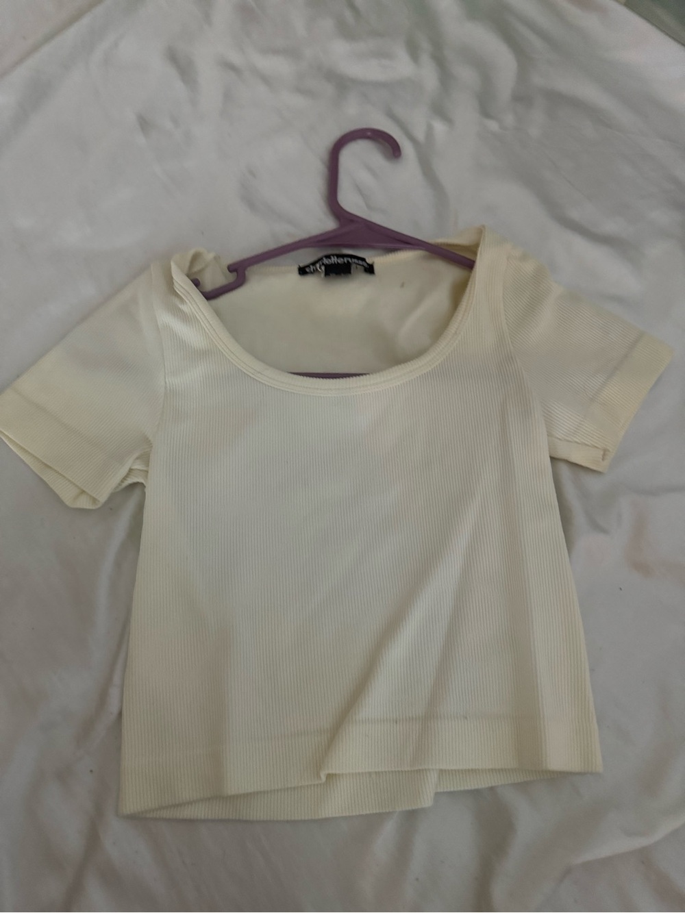 Ribbed Scoop Neck Crop Top in Cream